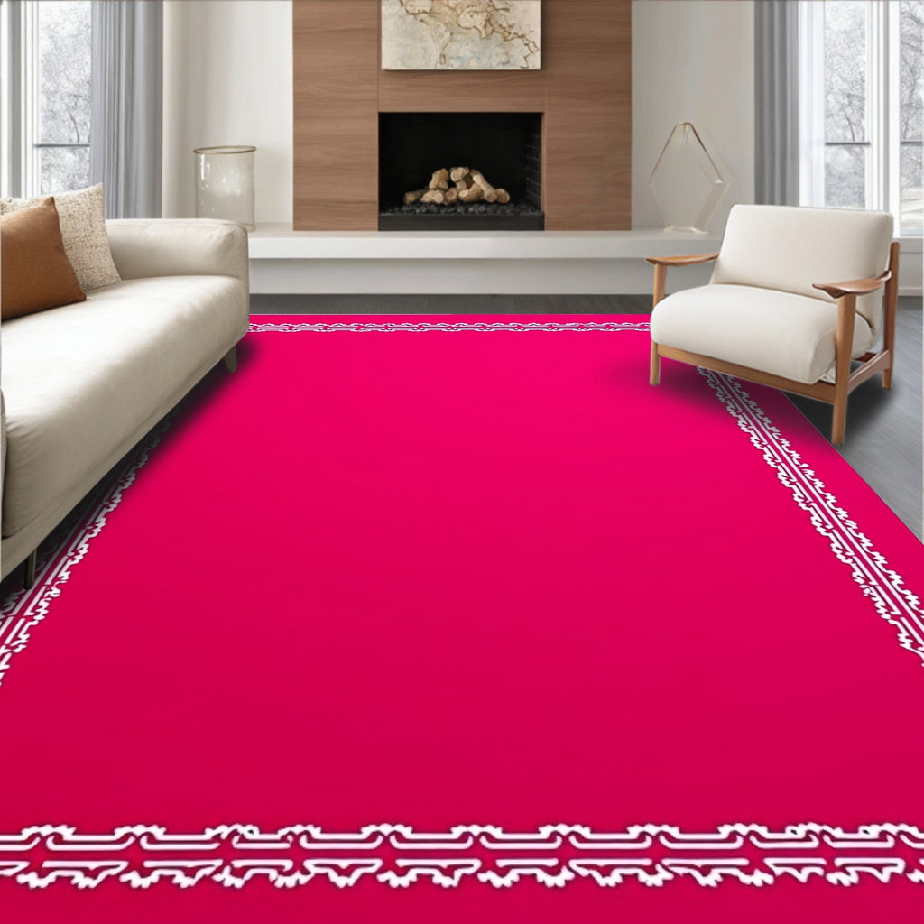Vibrant Raspberry White Ornate Frame Rug