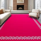 Vibrant Raspberry White Ornate Frame Rug