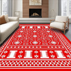 Red White Folkloric Floral Medallion Rug