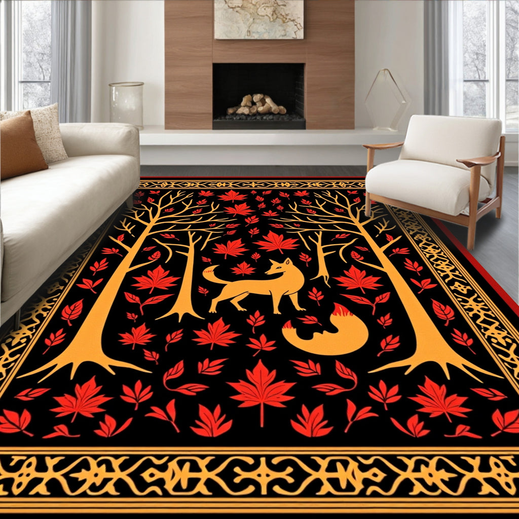 Golden Fox Red Maple Trees Border Rug