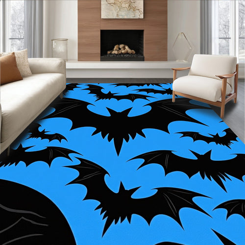 Black Bats Against Bright Blue Sky Rug