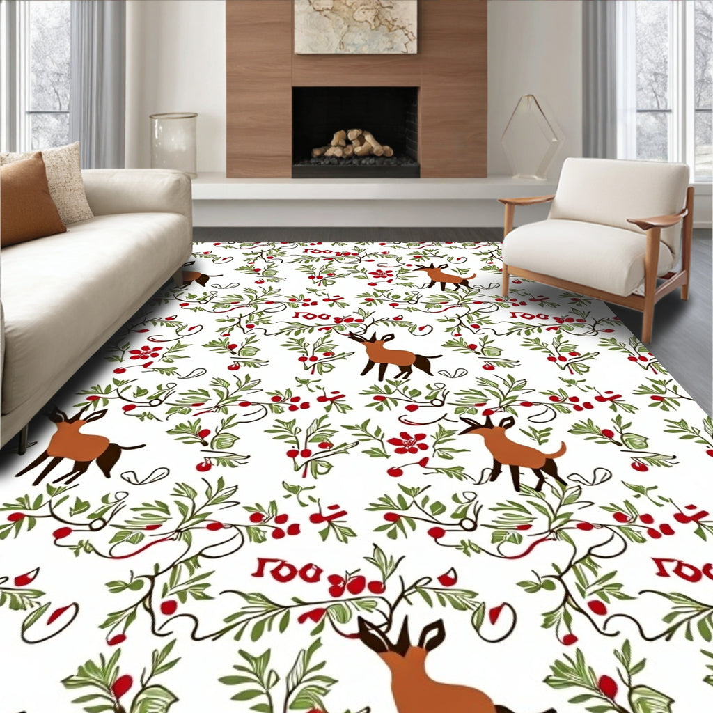 Whimsical Deer and Berry Garland Rug