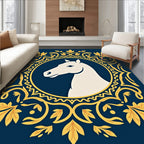 White Horse in Golden Crest Frame Rug