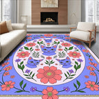 Whimsical Lavender Cat Floral Surround Rug