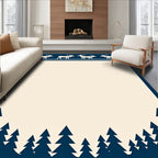Navy Majestic Deer Pine Forest Rug