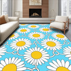 White Daisy Chain Blue Field Rug