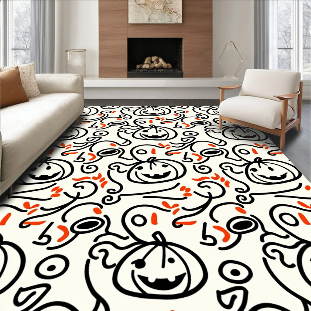 Whimsical Pumpkin Ghost Swirls Rug