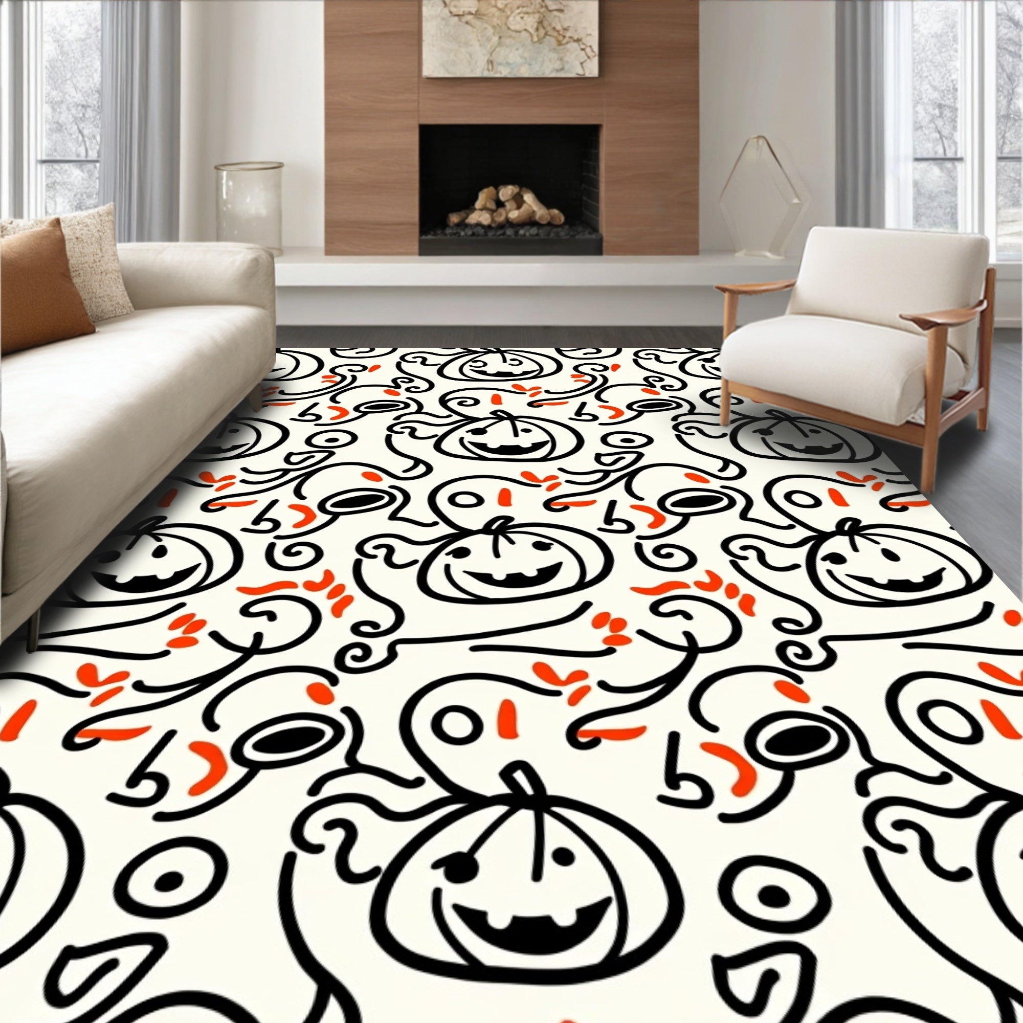 Whimsical Pumpkin Ghost Swirls Rug