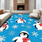 Charming Penguin Snowflake Holiday Ornament Rug