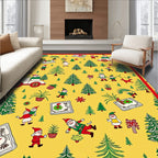 Festive Yellow Christmas Elves Forest Rug