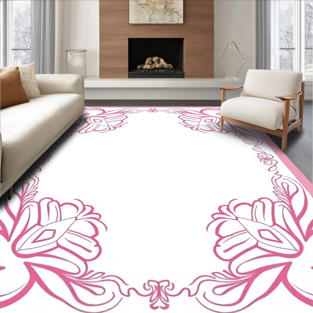 Pink Floral Corner Embellishment Rug