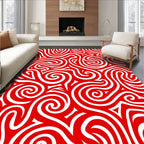 Red White Swirling Abstract Waves Rug