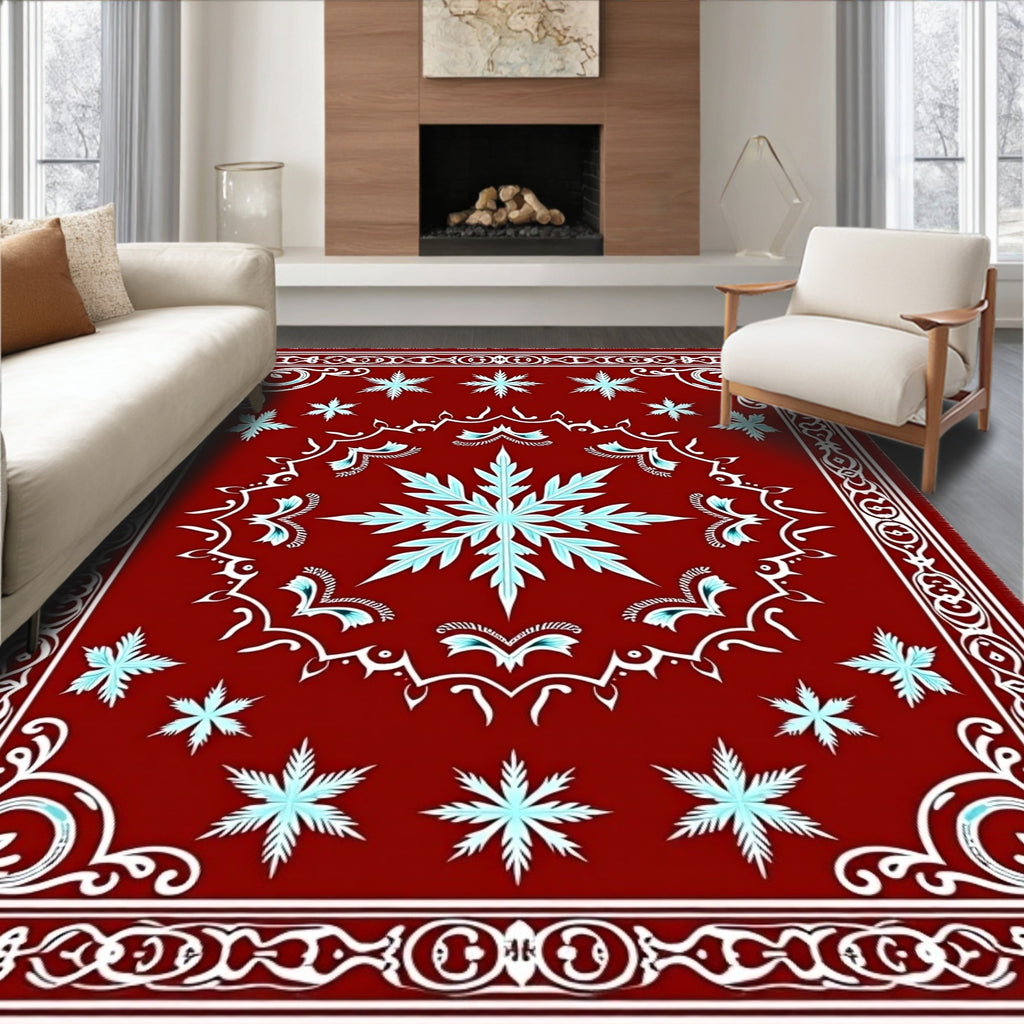Deep Crimson Ice Bloom Rug