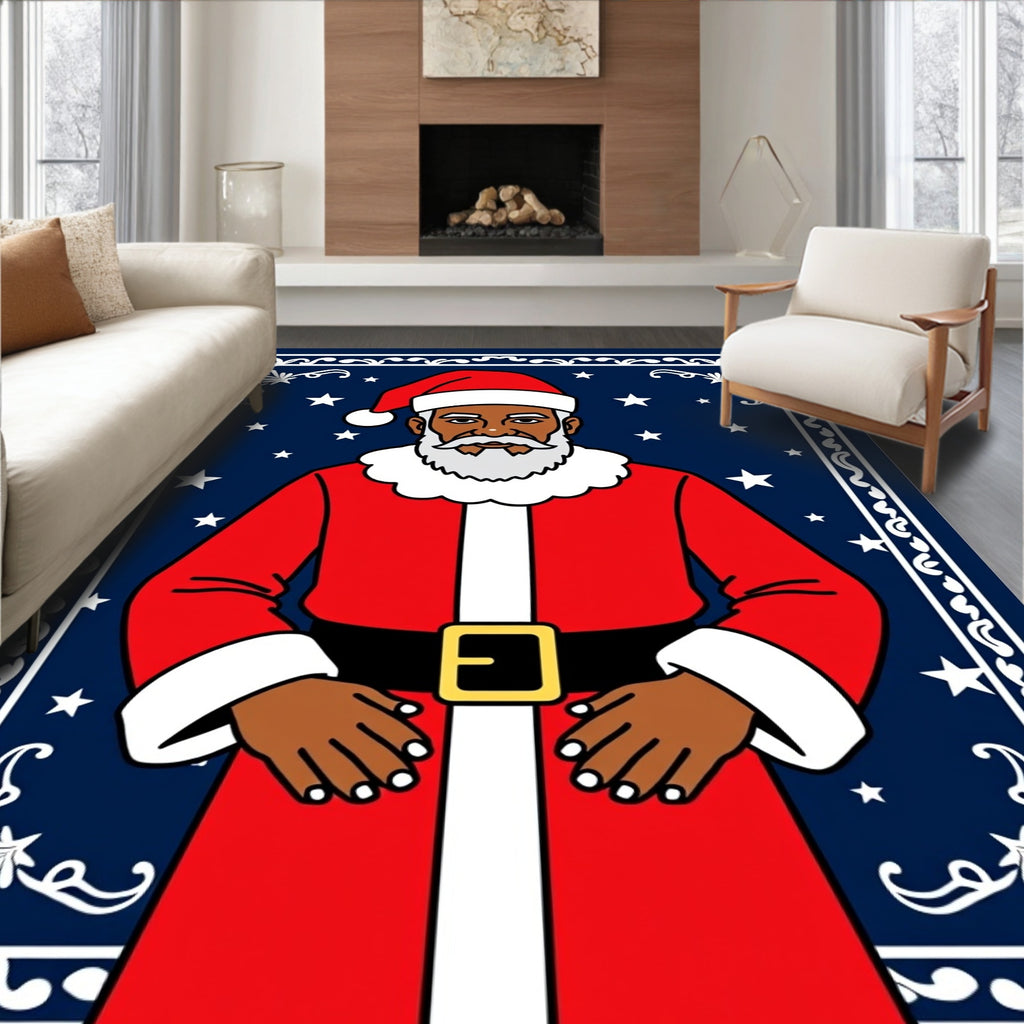 Red Santa Night Stars Border Rug