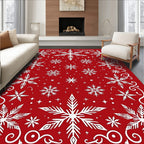 Festive Red White Snowflake Collage Rug