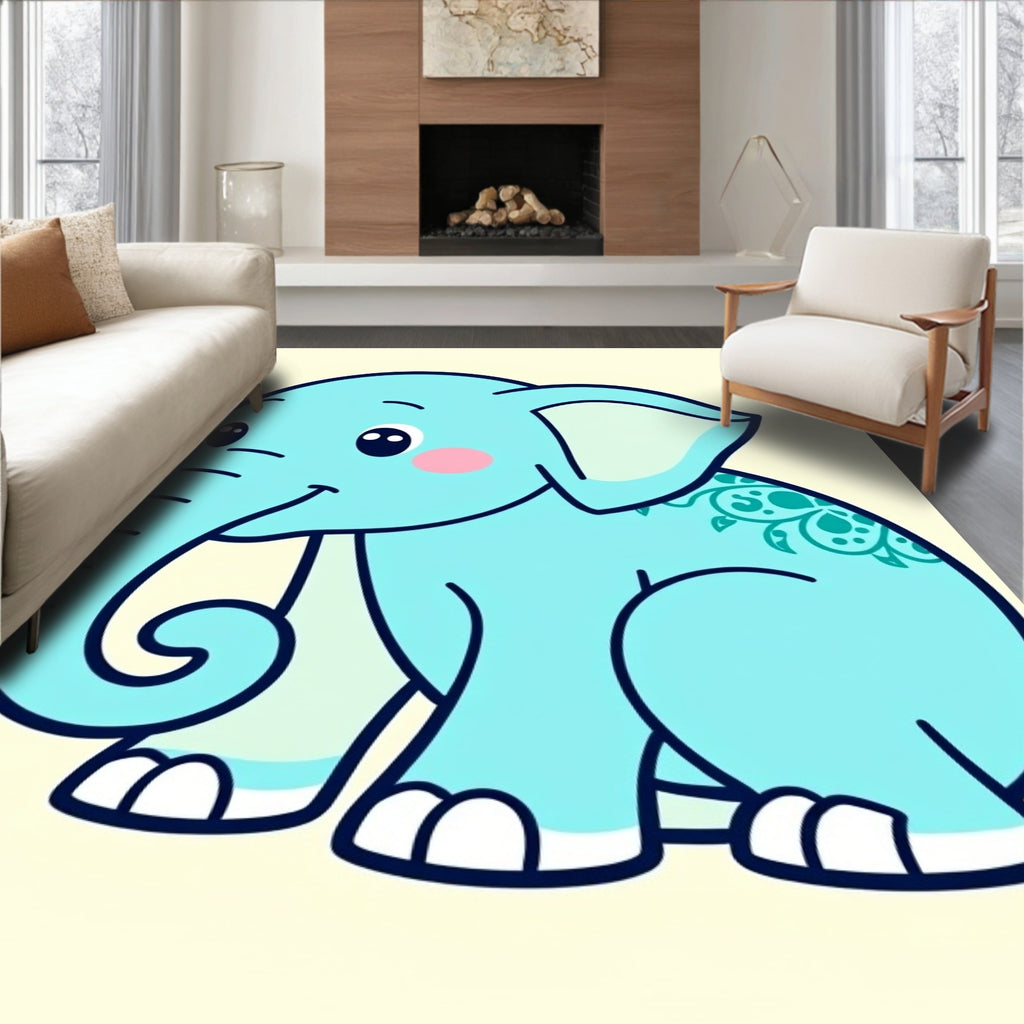 Charming Teal Elephant Adorned With Swirls Rug