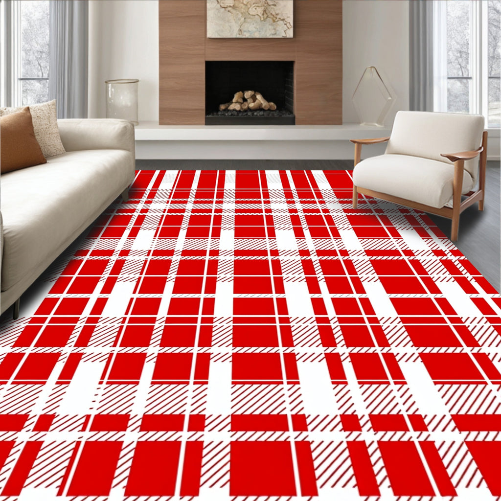Classic Red White Tartan Plaid Rug