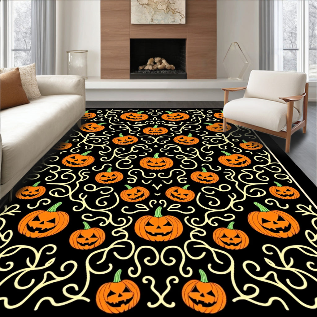 Spooky Orange Jack-o'-lantern Swirls Black Rug