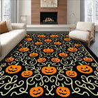 Spooky Orange Jack-o'-lantern Swirls Black Rug