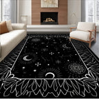 Celestial Black White Starry Moon Medallion Rug
