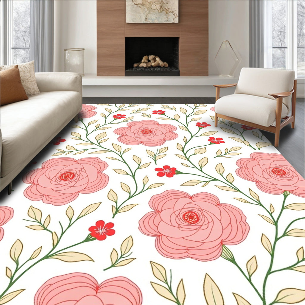 Whimsical Pink Rose Garden Swirl Rug