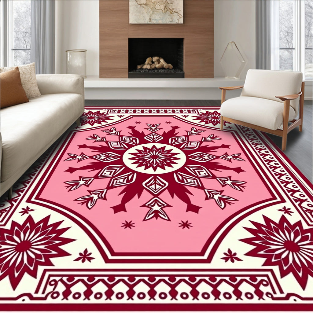 Crimson and Pink Mandala Medallion Rug