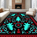Nordic Folk Art Tree Motif Rug