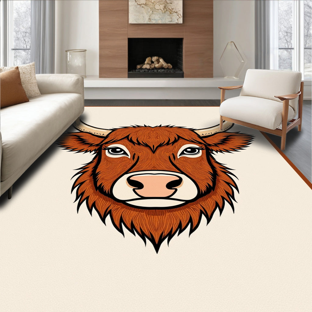 Rustic Highland Cow Portrait Rug