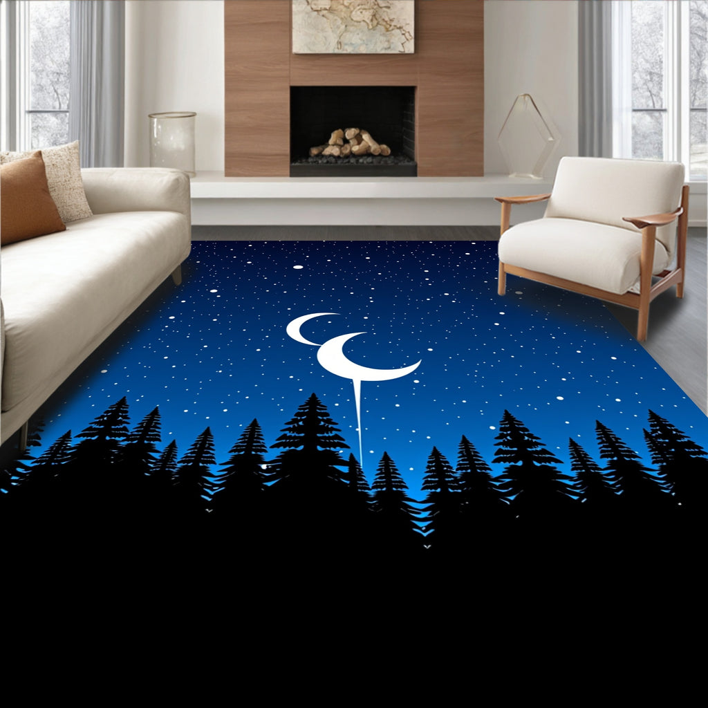 Midnight Blue Crescent Moon Forest Rug