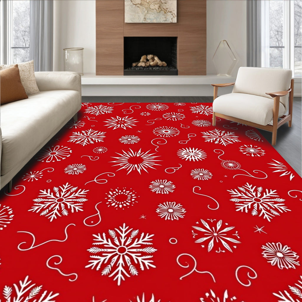Festive Red Snowflake Cluster Rug