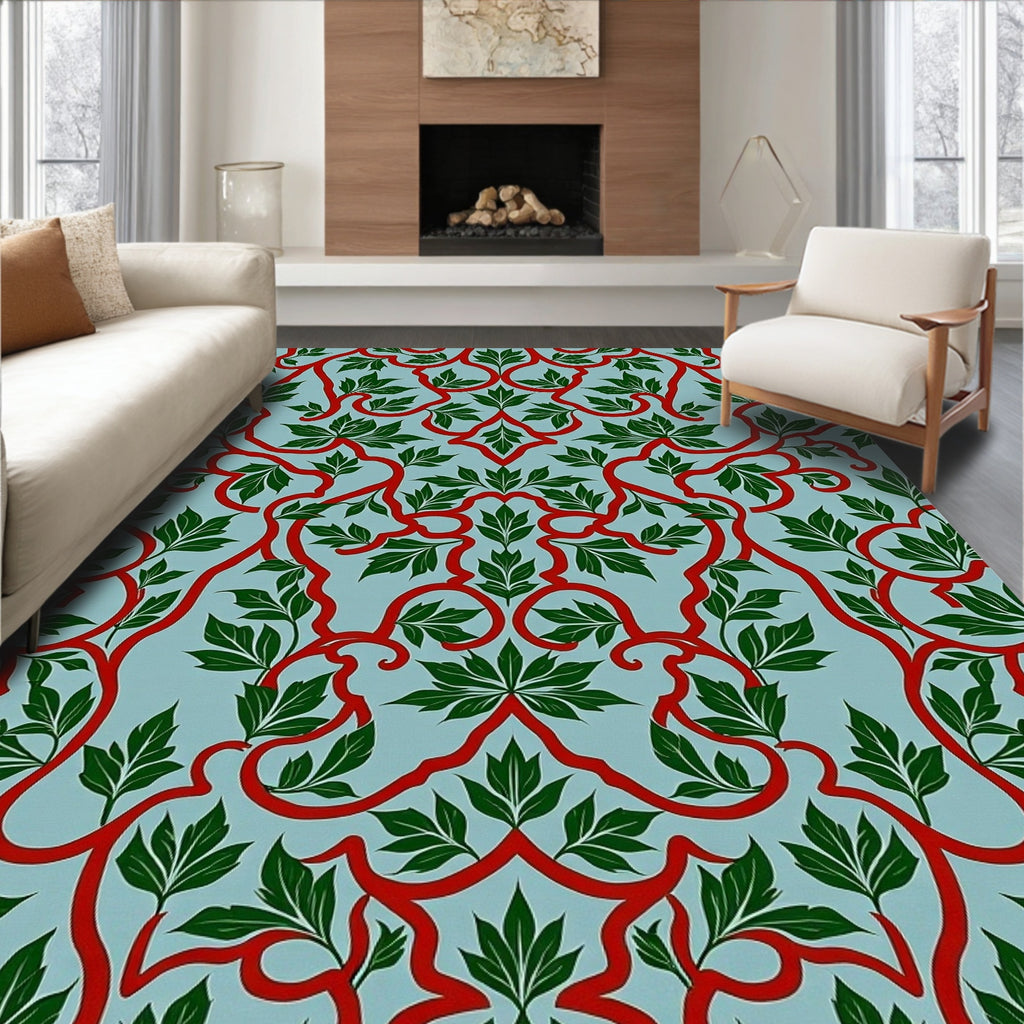 Crimson Vine Green Leaf Foliage Rug