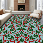 Crimson Vine Green Leaf Foliage Rug