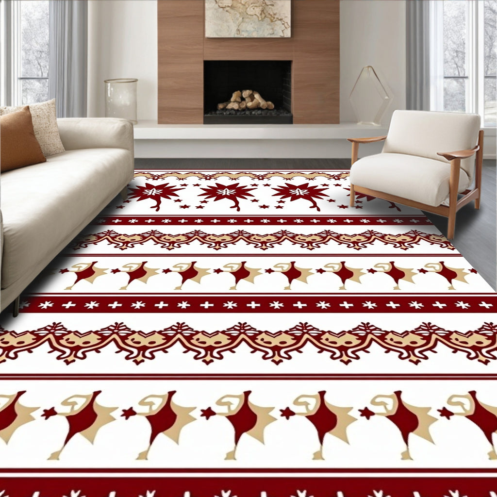 Crimson Gold Folk Star Border Rug