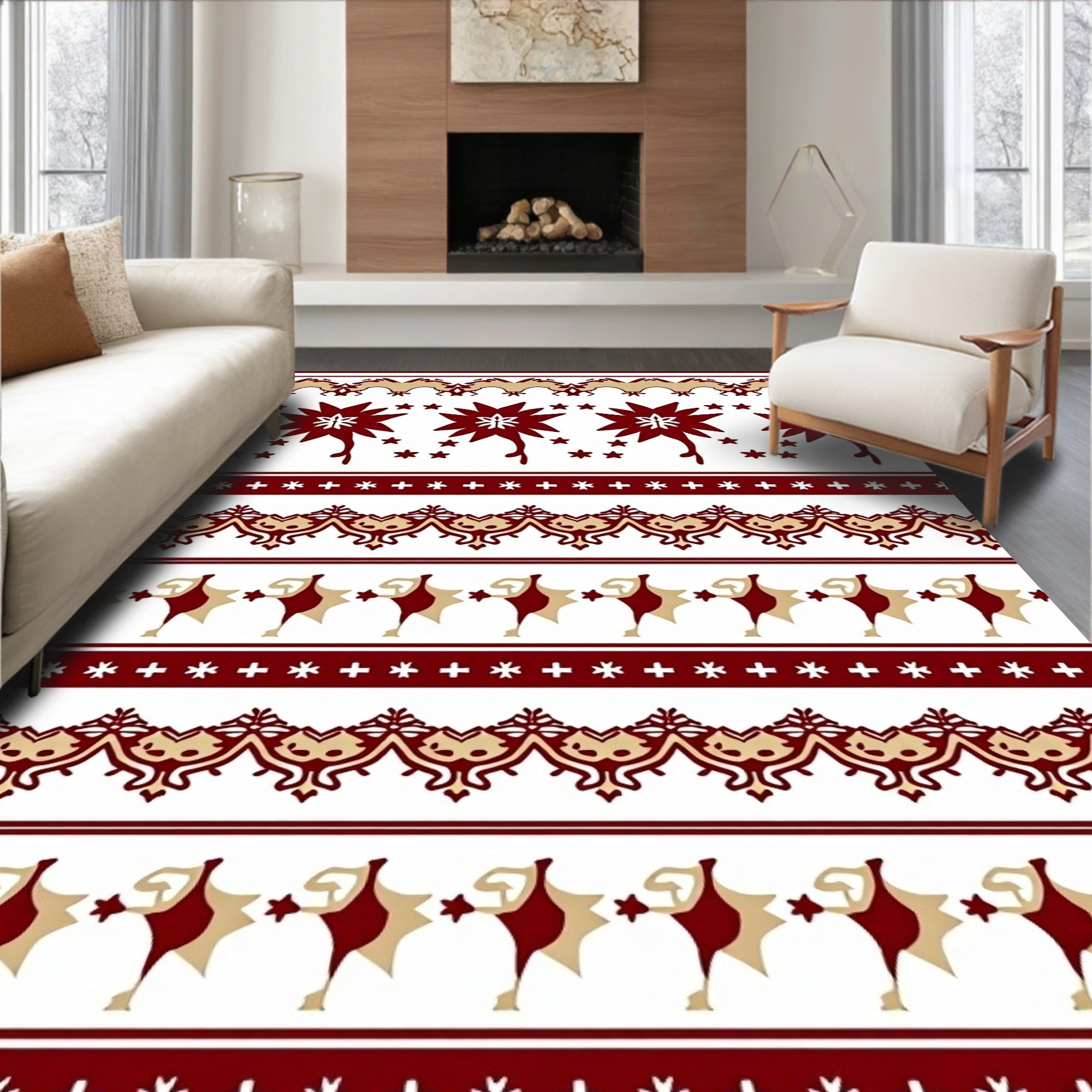 Crimson Gold Folk Star Border Rug