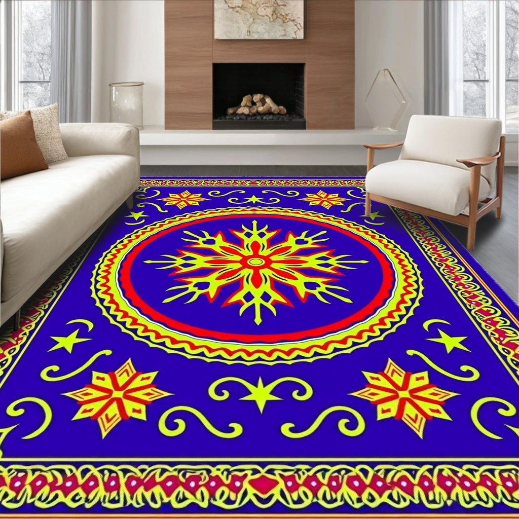 Vibrant Blue Starburst Medallion Rug