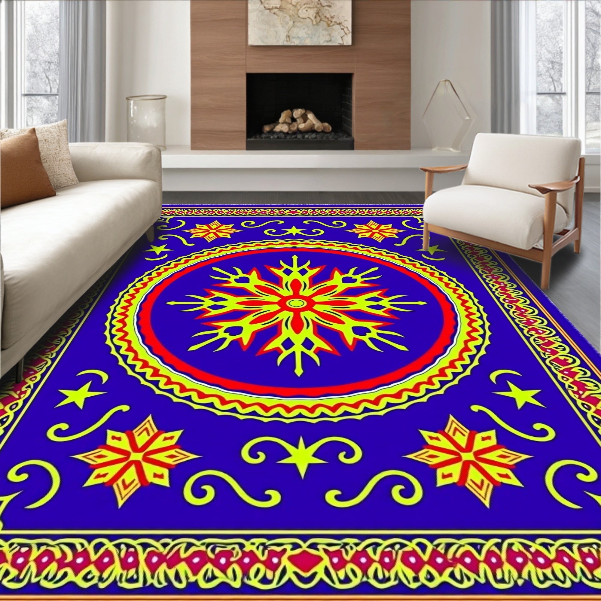 Vibrant Blue Starburst Medallion Rug