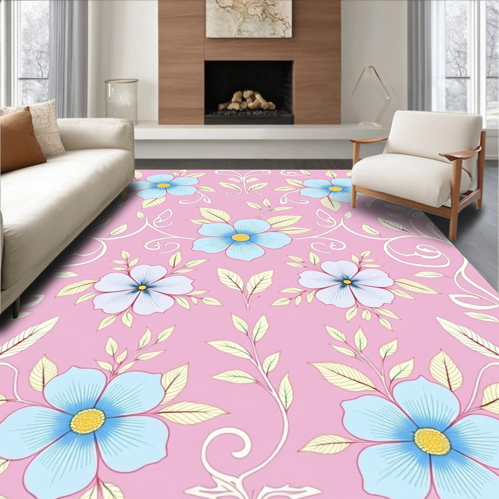 Pastel Pink Light Blue Floral Vines Rug