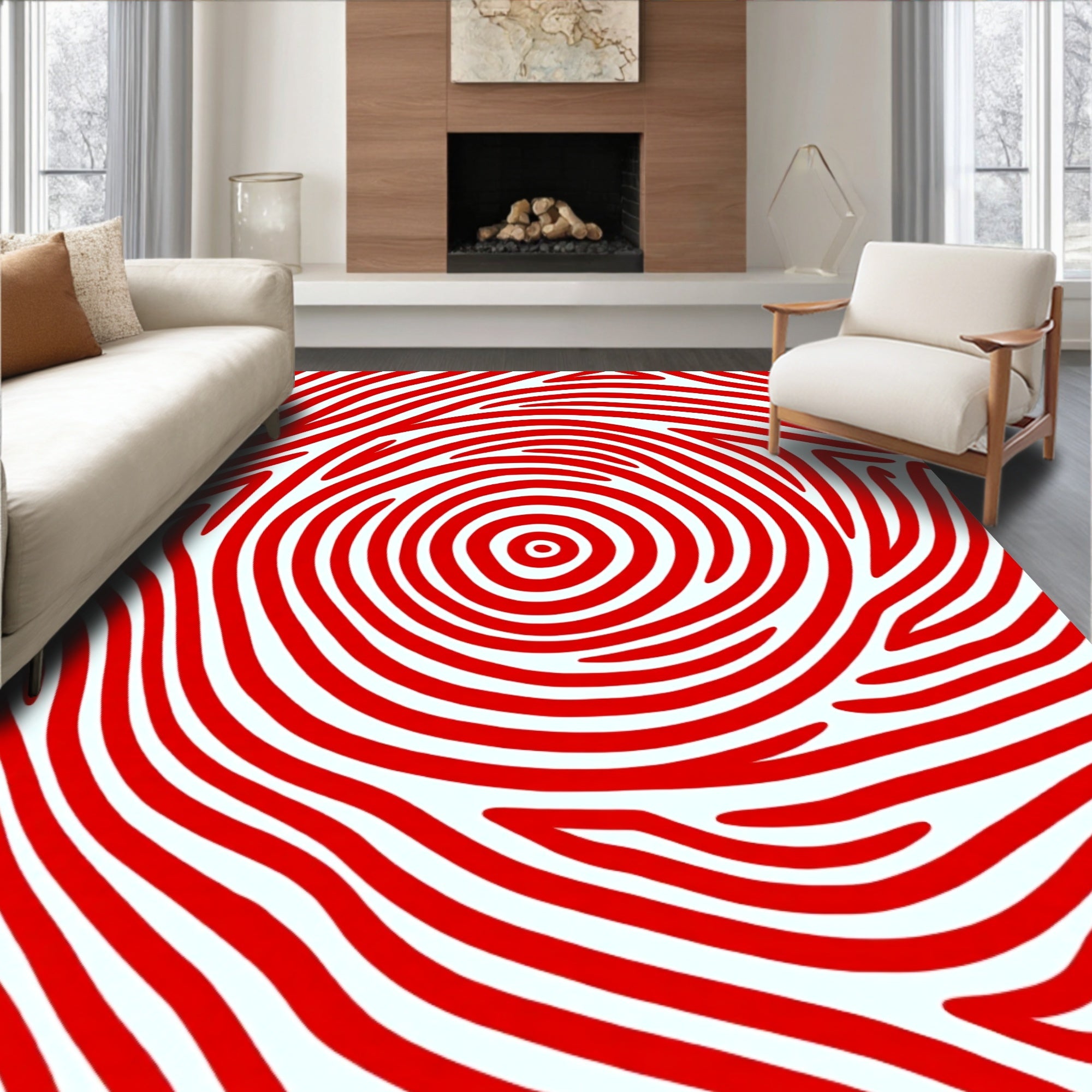 Crimson Swirl Organic Stripe Rug