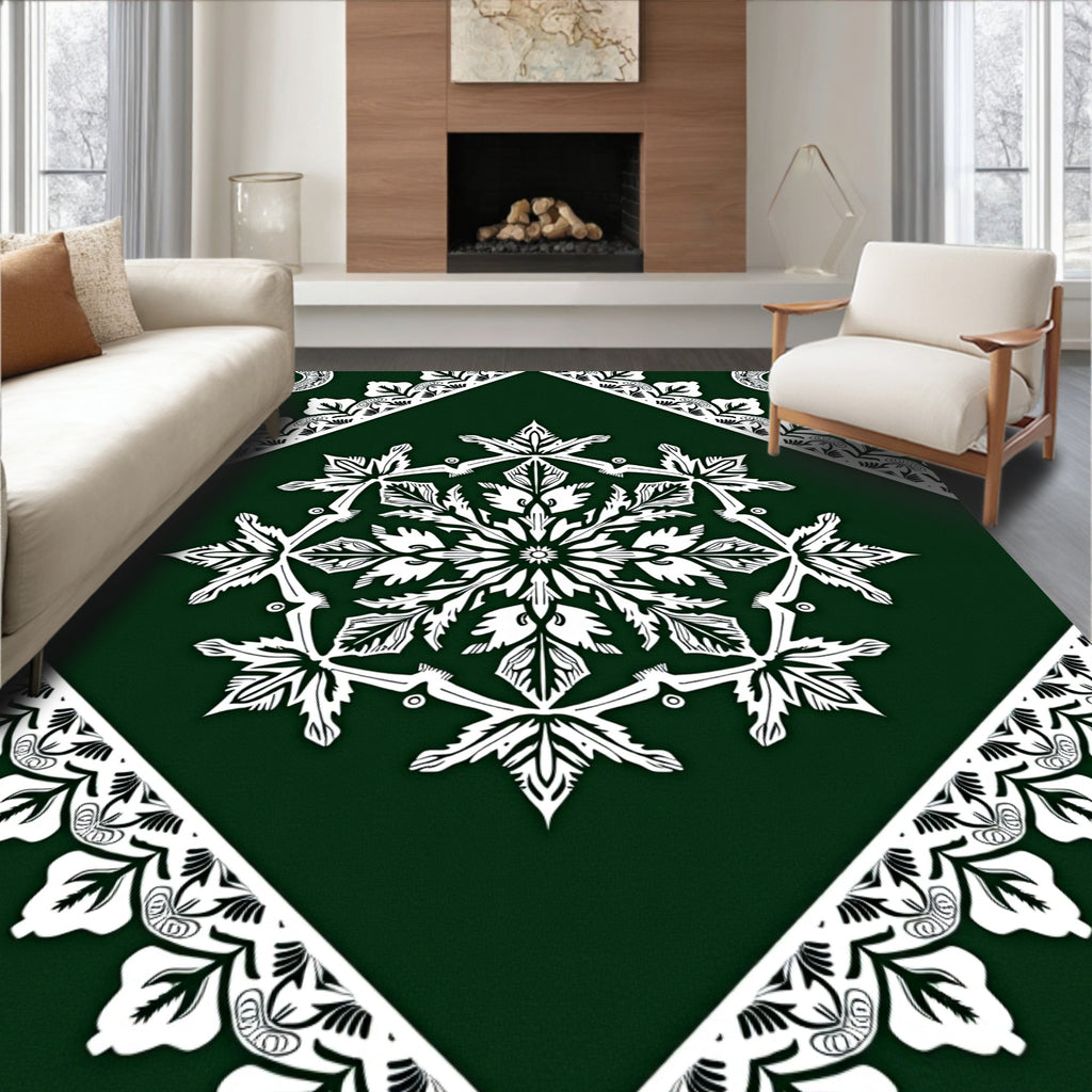 White Snowflake Emerald Mandala Rug
