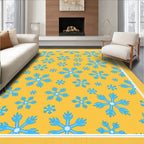 Blue Snowflake Scatter Yellow Background Rug