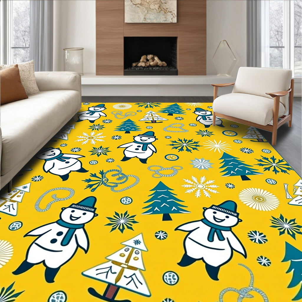 Joyful Snowman Christmas Tree Snowflakes Rug