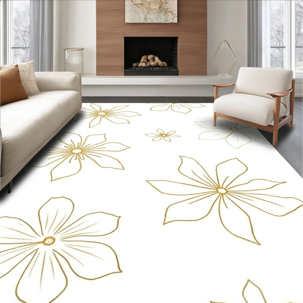 Golden Outline Floral Meadow Rug