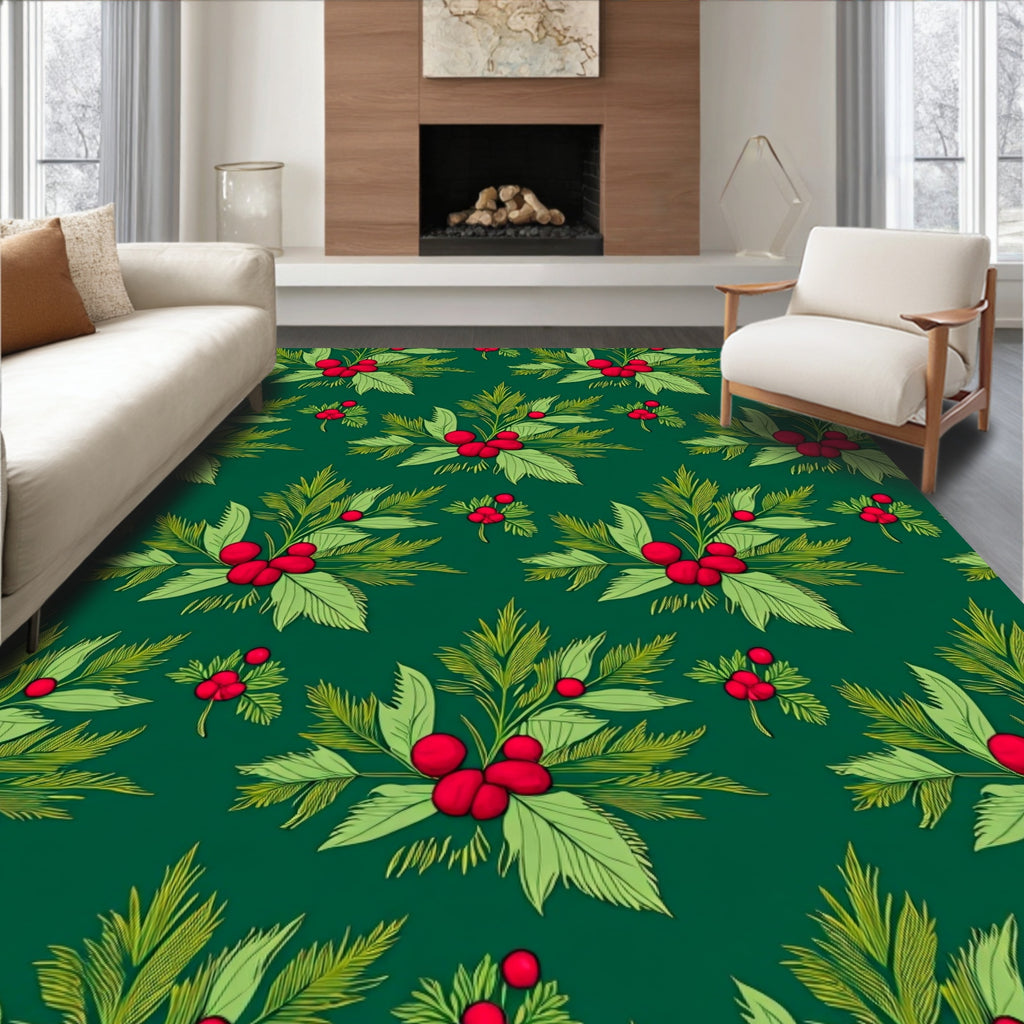 Christmas Holly Berry Garland Rug