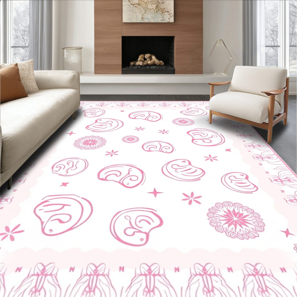 Whimsical Pink Bean Medallion Scatter Rug