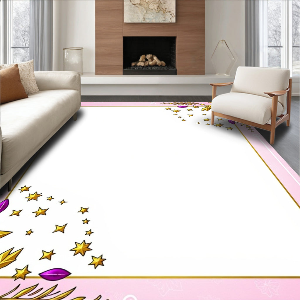 Golden Star Cluster Pink Festive Frame Rug
