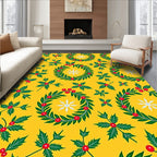 Yellow Holly Berry Wreath Snowflake Rug