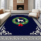 Navy Blue Wreath Dog Festive Border Rug