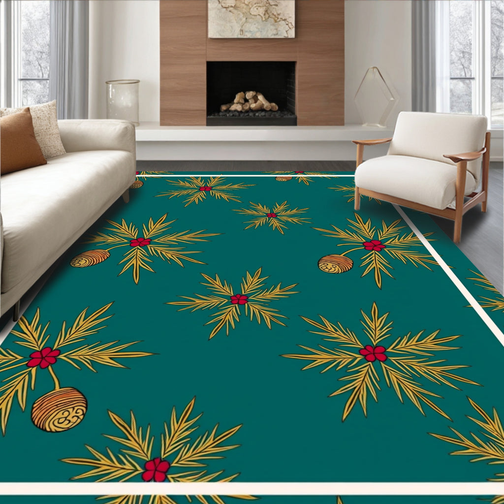 Teal Pinecone Berry Foliage Rug
