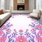 Whimsical Pink Floral Butterfly Frame Rug