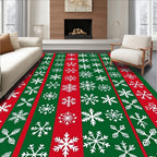 Red Green Striped Snowflakes Rug